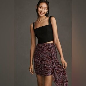 NWT By Anthropologie Flirty Knit Mini Skirt in Red Motif